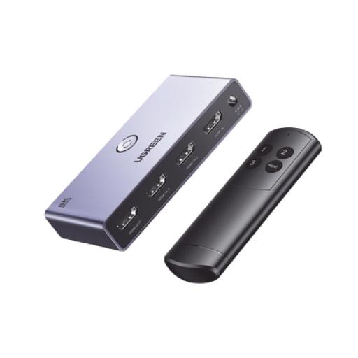 [UGREEN_15604] Ugreen Switch (Splitter) 8K HDMI 2.1 / 3 entradas 1 Salida / Incluye Control Remoto / Soporta 8K@60Hz 4K@120Hz 4K@60Hz 3D / HDR / HDCP 2.3 / Carcasa de Aluminio.
