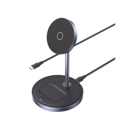 [UGREEN_90668] Ugreen Estación de Carga Inalámbrica | 3 en 1 | Compatible con MagSafe | Perfecto para iPhone y  AirPods | Carga Rápida Adaptativa /Simultanea | Múltiples Protecciones | Luz Indicadora LED | Aleación de Aluminio | Incluye Cable