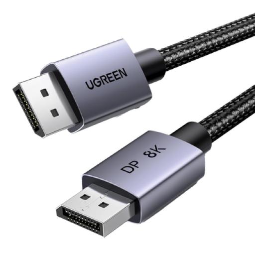 [UGREEN_25903] Ugreen Cable DisplayPort 1.4 | 1 metro | Resolución 8K@60Hz | Blindaje interno Múltiple | 3D/HDR+/HDCP | 32.4 Gbps | FreeSync G-Sync | Certificado VESA | Núcleo de Cobre Estañado | Malla de Nylon | Carcasa de Aluminio.