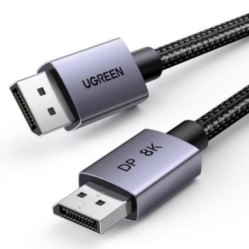 [UGREEN_25903] Ugreen Cable DisplayPort 1.4 | 1 metro | Resolución 8K@60Hz | Blindaje interno Múltiple | 3D/HDR+/HDCP | 32.4 Gbps | FreeSync G-Sync | Certificado VESA | Núcleo de Cobre Estañado | Malla de Nylon | Carcasa de Aluminio.