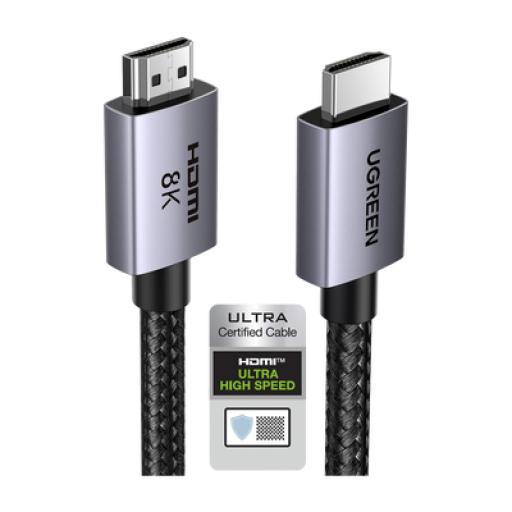 [UGREEN_25911] Ugreen Cable HDMI 2.1 de 8K@60Hz | 3 metros | 48Gbps | HDR10+ | 3D Inversivo| eARC | Dolby ATMOS |   VVR | QMS | QFT | ALLM | 3 modos de Visualización | Certificado HDMI 8K | Niquelado | Nylon Trenzado | Carcasa de Aluminio.