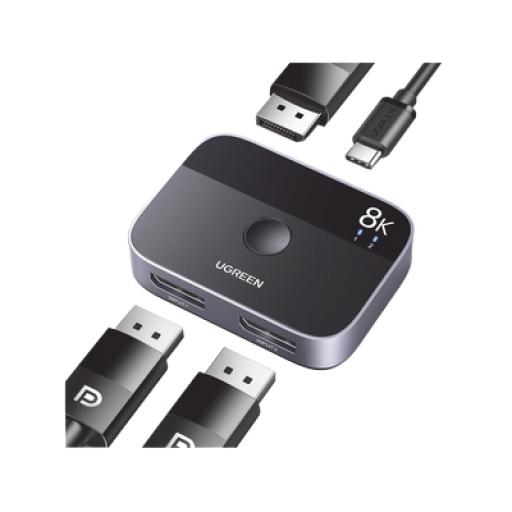 [UGREEN_15708] Ugreen Conmutador DP 1.4 8K | HDMI Splitter 2 Entradas a 1 Salida | Bidireccional | 3D | HDR10+ | Dolby Atmos | 240Hz | 48Gbps | Compatible Free-Sync/G-Syng | Sincronización de Audio | Potentes Chips de Última Generación.