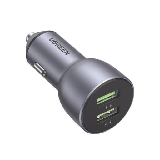 [UGREEN_10144] Ugreen Cargador de Auto 36W | 2 Puertos USB-A | Carga Rápida | Compatible con Vehículos de 12 y 24 VCD | PD3.0 + QC3.0 | Chip Inteligente | Diseño Compacto | Mayor Eficiencia Energética | Aleación de Aluminio.