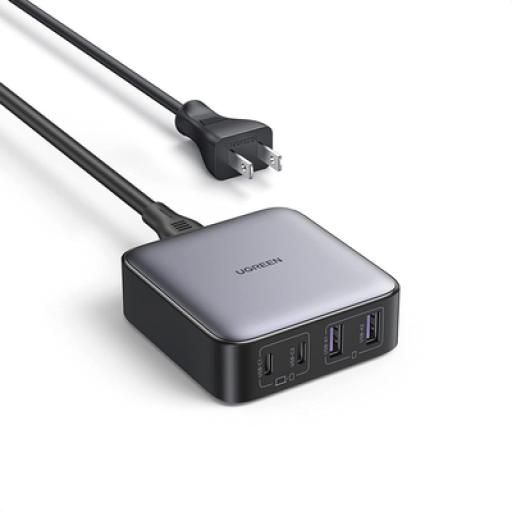 [UGREEN_90735] Ugreen Cargador de escritorio de 65W | 4 Puertos de Carga Rápida | 2 USB-C | 2 USB-A | Tecnología GaN II +SIC | Power Delivery 3.0 | Quick Charge 4.0 | Chip Confiable y Carga Inteligente | Optimiza la Experiencia de Carga.