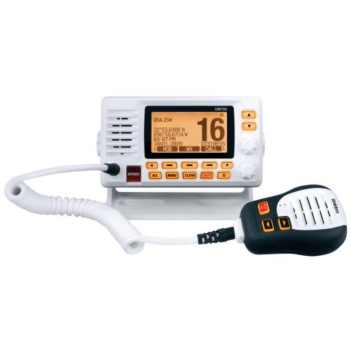 [UNIDEN_UM-725G] Uniden Radio Móvil Marino VHF, color blanco con receptor de GPS integrado, Tx: 156.025 - 157.425 MHz, Rx: 156.050 - 163.275 MHz, 25W de potencia, sumergible IPX8 incluye micrófono y cable de alimentación