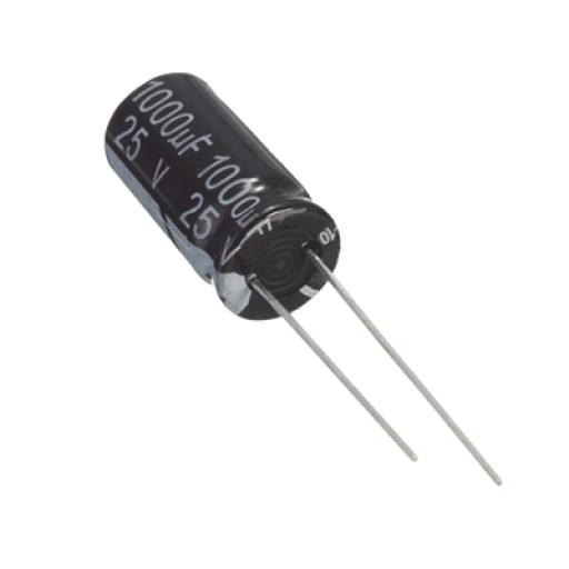 [SYSCOMPARTS_CE1000/25V] SYSCOM PARTS Capacitor Electrolítico de Aluminio, Radial de 1000 µFd. 25 Vcc, 105 °C, 10 x 20 mm.