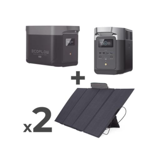 [ECOFLOW_DLT2MAX-KIT-BPLUS] ECOFLOW Kit de Estación de Energía Portátil 2048Wh + Batería Externa 2048Wh + 2 Paneles Solares Flexibles 400W (4096Wh, 800W Totales)