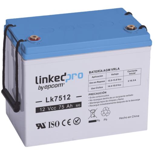 [LINKEDPROBYEPCOM_LK7512] LINKEDPRO BY EPCOM Batería 12 Vcc / 75 Ah / UL / Tecnología AGM-VRLA / Para uso en equipo electrónico / Sistemas de emergencia y aplicaciones fotovoltaicas Terminales T3