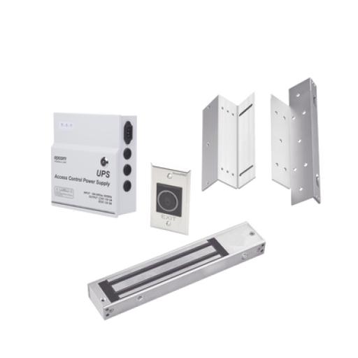 [ACCESSPRO_KITMAG12V] AccessPRO Kit para control de acceso incluye Fuente de 12VCD con respaldo de batería/ Chapa magnética de 600Lbs / Montajes L y Z / Botón de salida 