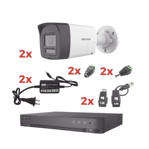 [HIKVISIONDIGITALTECHNOLOGY_KH-1080P-2B-TWA] Hikvision Digital Technology Kit Audio Bidireccional TurboHD 1080p / DVR 4 Canales / 2 Cámaras Bala (Exterior) con Bocina y Microfóno Integrado / 2 Fuentes de Poder / Accesorios