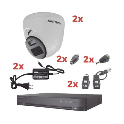 [HIKVISIONDIGITALTECHNOLOGY_KH-1080P-2E-TWA] Hikvision Digital Technology Kit Audio Bidireccional TurboHD 1080p / DVR 4 Canales / 2 Cámaras Eyeball (Exterior) con Bocina y Microfóno Integrado / 2 Fuentes de Poder / Accesorios
