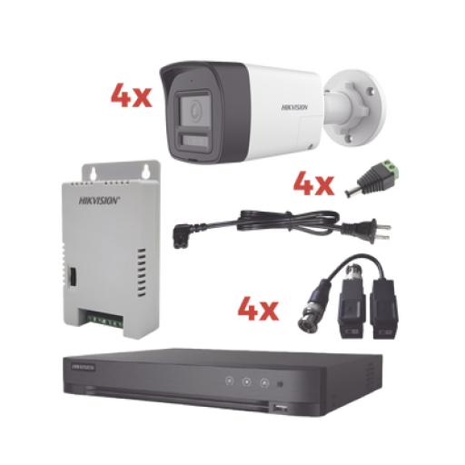 [HIKVISIONDIGITALTECHNOLOGY_KH-1080P-4B-TWA] Hikvision Digital Technology Kit Audio Bidireccional TurboHD 1080p / DVR 4 Canales / 4 Cámaras Bala (Exterior) con Bocina y Microfóno Integrado / 1 Fuente de Poder / Accesorios