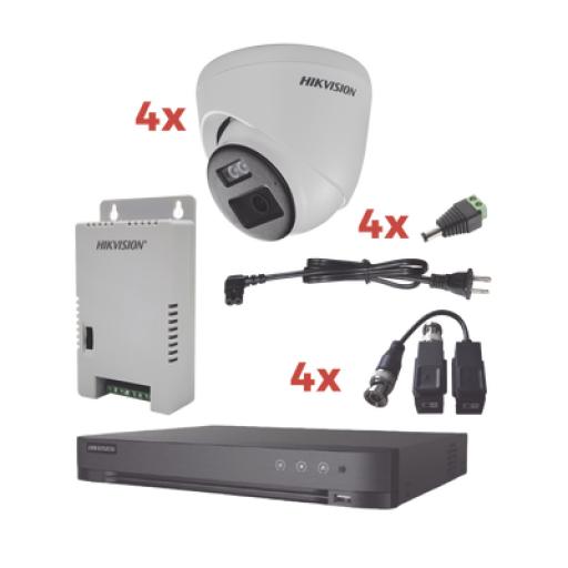 [HIKVISIONDIGITALTECHNOLOGY_KH-1080P-4E-TWA] Hikvision Digital Technology Kit Audio Bidireccional TurboHD 1080p / DVR 4 Canales / 4 Cámaras Eyeball (Exterior) con Bocina y Microfóno Integrado / 1 Fuente de Poder / Accesorios