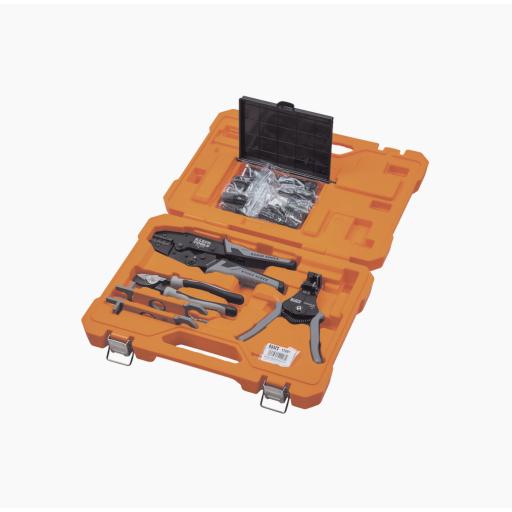 [KLEINTOOLS_92919S] Klein Tools Juego de Herramientas de Conexión Fotovoltaica (Solar), 6 Piezas: Estuche, 2 Llaves Aisladas MC4, Cortador 1/0 AWG Al, Pelacables 6-12 AWG Sólido y 8-14 AWG Trenzado, Ponchadora MC4T 10-14 AWG