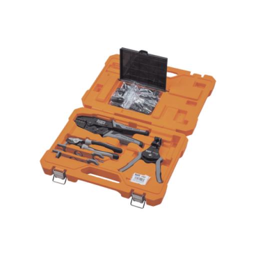 [KLEINTOOLS_92919S] Klein Tools Juego de Herramientas de Conexión Fotovoltaica (Solar), 6 Piezas: Estuche, 2 Llaves Aisladas MC4, Cortador 1/0 AWG Al, Pelacables 6-12 AWG Sólido y 8-14 AWG Trenzado, Ponchadora MC4T 10-14 AWG