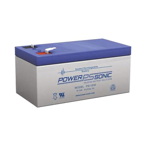 [POWER-SONIC_PS-1230-F1] Power-Sonic Batería 12V, 3.4AH, Para Respaldo, Tecnologías AGM/VRLA, 5 Años Vida Útil, Terminales F1, Reconocida UL