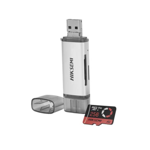 [HIKSEMIBYHIKVISION_HSTFE3/256G/FREE] HIKSEMI by HIKVISION Kit de Memoria MicroSD de 256GB para Drones y Cámaras de Acción, con Lector de Tarjetas de Regalo