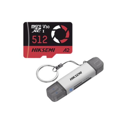 [HIKSEMIBYHIKVISION_HSTFE3/512G/FREE] HIKSEMI by HIKVISION Kit de Memoria MicroSD de 512G para Drones y Cámaras de Acción, con Lector de Tarjetas de Regalo