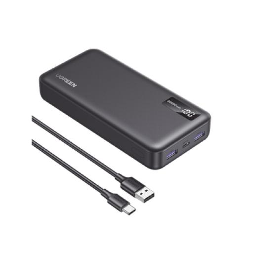 [UGREEN_25683] Ugreen Power Bank 20000mAh | 22.5W | 1 USB-C | 2 USB-A | PD3.0 | QC4.0/3.0/2.0 | FPC | AFC | SPC | PPS | Carga 3 veces más Rápido | Protección Integrada| Material Ignifugo | UL94 V-0 | Pantalla Inteligente | Aprobado por Aerolíneas.