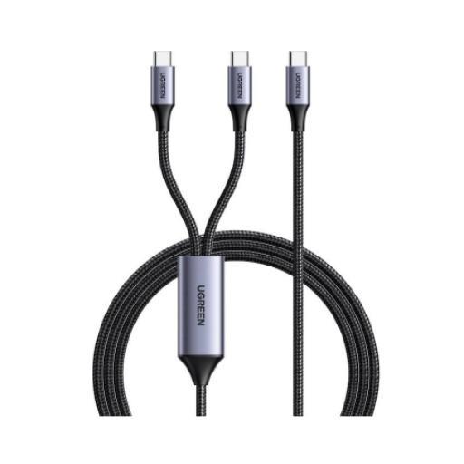 [UGREEN_35087] Ugreen Cable USB-C a Y (USB-C & USB-C) | 1.5 Metros | Carga Rápida de hasta 100W | PD3.0 | QC4.0/3.0/2.0 | FPC | AFC | Protección Integrada| Caja de Aluminio | Nylon Trenzado | Amplia Compatibilidad | Color Negro.