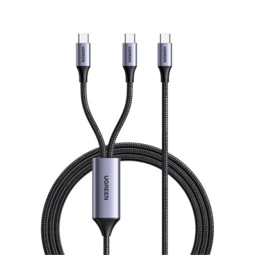 [UGREEN_35087] Ugreen Cable USB-C a Y (USB-C & USB-C) | 1.5 Metros | Carga Rápida de hasta 100W | PD3.0 | QC4.0/3.0/2.0 | FPC | AFC | Protección Integrada| Caja de Aluminio | Nylon Trenzado | Amplia Compatibilidad | Color Negro.