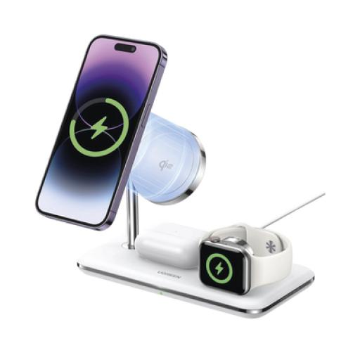 [UGREEN_90326] Ugreen Cargador Inalámbrico MagSafe 3 en 1 | 25W | Certificación Oficial Qi2 | MFI | Perfecto para iPhone, AirPods y Apple Watch  | Carga Adaptativa /Simultanea | Luz Indicadora LED | Incluye Cable.