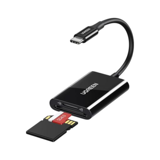 [UGREEN_35622] Ugreen Lector de Tarjetas USB-C 3.1 | Soporta Micro-SD (TF) /SD | 5Gbps | 170 MB/s | OTG | Soporta hasta 2TB | Admite intercambio en Caliente | 2 tarjetas simultaneas | Soporta Windows/Mac OS/Linux | Color Negro.