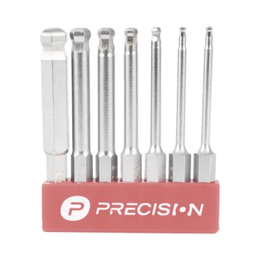 [PRECISION_PST-C01-004] Precision Juego de 7 Puntas Hexagonales / Allen, Milimétricas con Cabeza Redonda  para Destornillador de entrada Hexagonal de 1/4"