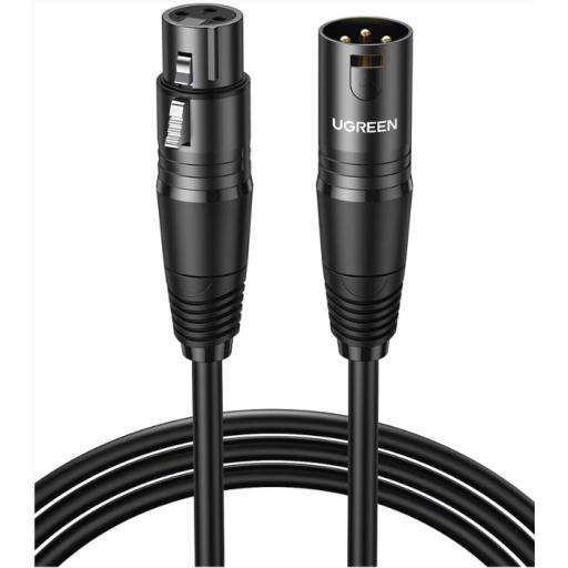 [UGREEN_20716] Ugreen Cable para Micrófono XLR Tipo Canon Macho a Hembra | 15 Metros | Plug & Play | Anti interferencias | Triple Blindaje | Alta Calidad | Color Negro.