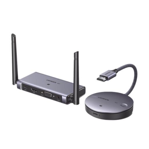 [UGREEN_90909A] Ugreen Transmisor y Receptor Inalámbrico HDMI | 50m | Salida HDMI y VGA (Simultanea) | Audio 3.5mm | Efecto 3D | Luz Indicadora LED | Clic and Go | Señal Estable | Amplia Compatibilidad | Conecta con un Clic.
