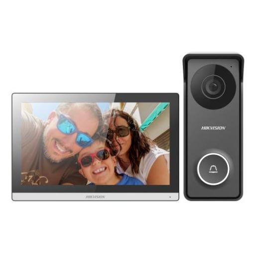 [HIKVISIONDIGITALTECHNOLOGY_DS-KIS313-P] Hikvision Digital Technology Kit de Videoportero Hibrido TurboHD con Pantalla LCD touch de 7" Wi-Fi / Frente de Calle para Exterior Metalico / 720p (1 Megapíxel )130° de Visión (Gran Angular) / Llamada a App Hik-Connect