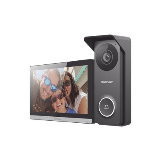 [HIKVISIONDIGITALTECHNOLOGY_DS-KIS313-P] Hikvision Digital Technology Kit de Videoportero Hibrido TurboHD con Pantalla LCD touch de 7" Wi-Fi / Frente de Calle para Exterior Metalico / 720p (1 Megapíxel )130° de Visión (Gran Angular) / Llamada a App Hik-Connect