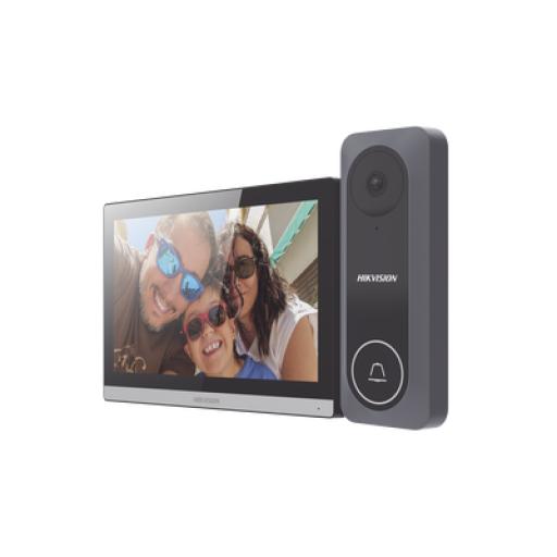 [HIKVISIONDIGITALTECHNOLOGY_DS-KIS312-P] Hikvision Digital Technology Kit de Videoportero Hibrido TurboHD con Pantalla LCD touch de 7" Wi-Fi / Frente de Calle para Exterior de Policarbonato / 720p (1 Megapíxel )130° de Visión (Gran Angular) / Llamada a App Hik-Connect