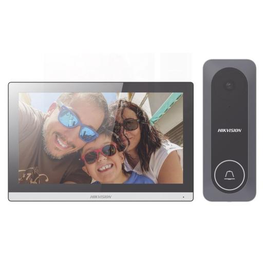 [HIKVISIONDIGITALTECHNOLOGY_DS-KIS312-P] Hikvision Digital Technology Kit de Videoportero Hibrido TurboHD con Pantalla LCD touch de 7" Wi-Fi / Frente de Calle para Exterior de Policarbonato / 720p (1 Megapíxel )130° de Visión (Gran Angular) / Llamada a App Hik-Connect