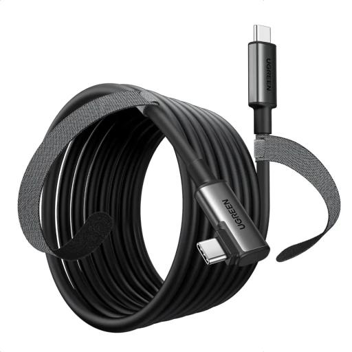 [UGREEN_90629] Ugreen Cable USB-C a USB-C (Cable Link) | 5 metros (16 pies) |  Transferencia de Alta Velocidad | Carga Rápida | Un Extremo Angulado | Caja de Aluminio | Nylon Trenzado.