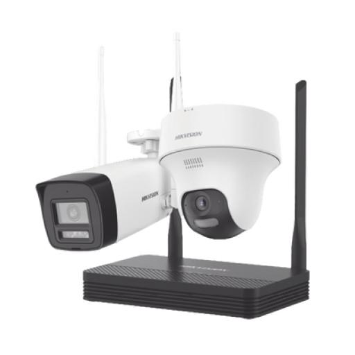 [HIKVISIONDIGITALTECHNOLOGY_NKS422W02H] Hikvision Digital Technology Kit IP Inalámbrico 2 Megapíxel / NVS 4 Canales / 1 Cámara Bala Exterior + 1 Cámara Turret Interior con Lente 2.8 mm y Dual Light / Audio Bidireccional (Micrófono y Bocina) / Soporta Micro SD de 512 GB