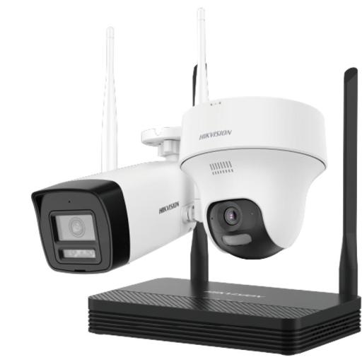 [HIKVISIONDIGITALTECHNOLOGY_NKS422W02H] Hikvision Digital Technology Kit IP Inalámbrico 2 Megapíxel / NVS 4 Canales / 1 Cámara Bala Exterior + 1 Cámara Turret Interior con Lente 2.8 mm y Dual Light / Audio Bidireccional (Micrófono y Bocina) / Soporta Micro SD de 512 GB