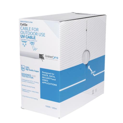 [LINKEDPROBYEPCOM_PRO-CAT5-EXT-LITEW-V2] LINKEDPRO BY EPCOM Bobina de cable de 305 m, Cat5e, para intemperie, sin blindar, color blanco, UL, para aplicaciones en CCTV, redes de datos. 