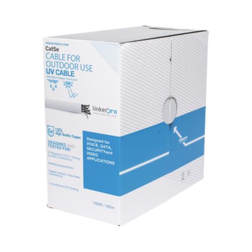 [LINKEDPROBYEPCOM_PRO-CAT5-EXT-LITEW-V2] LINKEDPRO BY EPCOM Bobina de cable de 305 m, Cat5e, para intemperie, sin blindar, color blanco, UL, para aplicaciones en CCTV, redes de datos. 