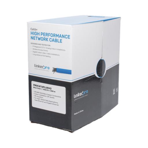 [LINKEDPROBYEPCOM_PRO-CAT-6-PLUS-V2] LINKEDPRO BY EPCOM Bobina de cable de 305 metros Cat6+, CM, CALIBRE 23 ALTO RENDIMIENTO, ETL,UL, color azul, super flexible, para aplicaciones de video vigilancia, video HD, y redes de datos. Uso interior.