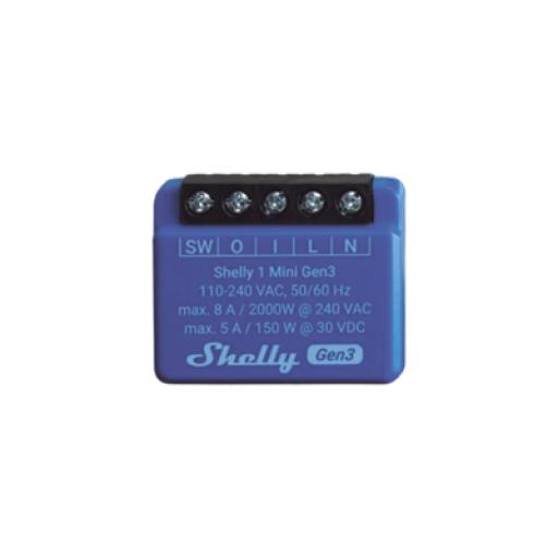 [SHELLY_SHELLY1MINIGEN3] SHELLY Mini Interruptor inteligente con Wi-Fi, contacto seco, 1 canal 8A, compatible con asistentes de voz Alexa y GoogleHome