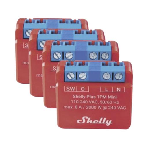 [SHELLY_SHELLYPLUS1PMMINIK4] SHELLY KIT 4 piezas Mini Interruptor inteligente con Wi-Fi, medición de consumo, 1 canal 8A, compatible con asistentes de voz Alexa y GoogleHome