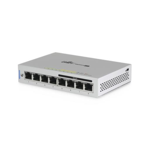 [UBIQUITIINC._US-8-60W] UBIQUITI INC. Switch UniFi Administrable capa 2 de 8 puertos Gigabit (4 Puertos Gigabit PoE 802.3af y 4 puertos Gigabit ethernet) 60W