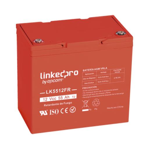 [LINKEDPROBYEPCOM_LK5512FR] LINKEDPRO BY EPCOM Batería 12 Vcc / 55 Ah / UL / Tecnología AGM-VRLA / Retardo a la flama / Para uso en equipo electrónico, Alarmas de Intrusión / Incendio/ Control de acceso / Video Vigilancia / T2