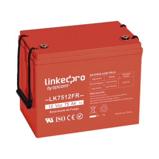 [LINKEDPROBYEPCOM_LK7512FR] LINKEDPRO BY EPCOM Batería 12 Vcc / 75 Ah / UL / Tecnología AGM-VRLA / Retardo a la flama / Para uso en equipo electrónico, Alarmas de Intrusión / Incendio/ Control de acceso / Video Vigilancia / T2