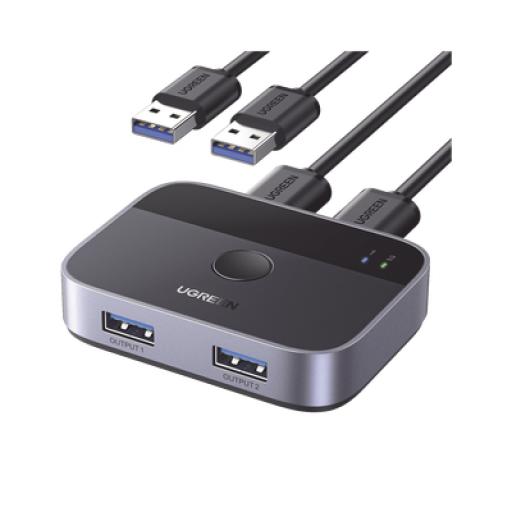 [UGREEN_35313] Ugreen Conmutador USB para Compartir 2 Puertos USB 3.0 a 2 PC Ìs | Cambio Mediante Botón | Incluye Dos Cables USB de 1.5 m | ABS | Permite que 2 Usuarios Compartan 2 Dispositivos Periféricos USB 3.0, como una impresora, un escáner, etc.