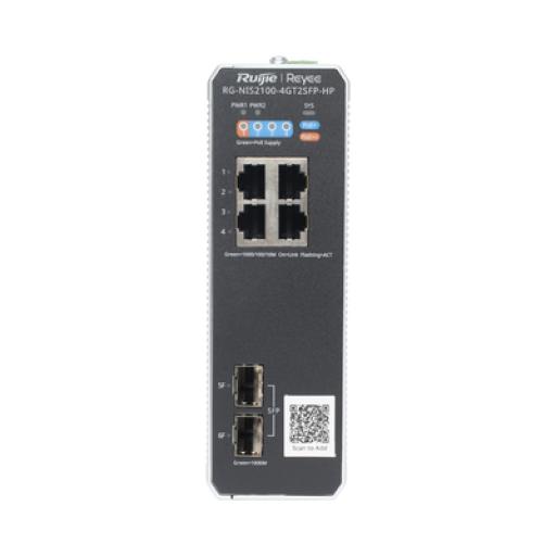 [RUIJIE_RG-NIS2100-4GT2SFP-HP] RUIJIE Switch Industrial PoE hasta , Ideal para temperaturas Extremas y protección contra descargas, 1 x PoE++ Port, 3 x PoE+ Ports, and 2 x SFP Uplink Ports