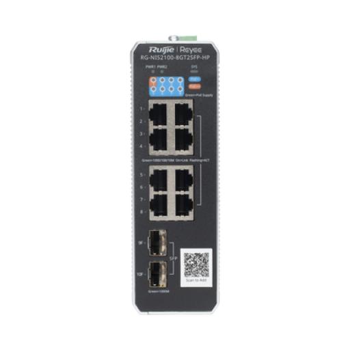 [RUIJIE_RG-NIS2100-8GT2SFP-HP] RUIJIE Switch Industrial PoE hasta , Ideal para temperaturas Extremas y protección contra descargas, 1 x PoE++ Port, 7 x PoE+ Ports, and 2 x SFP Uplink Ports