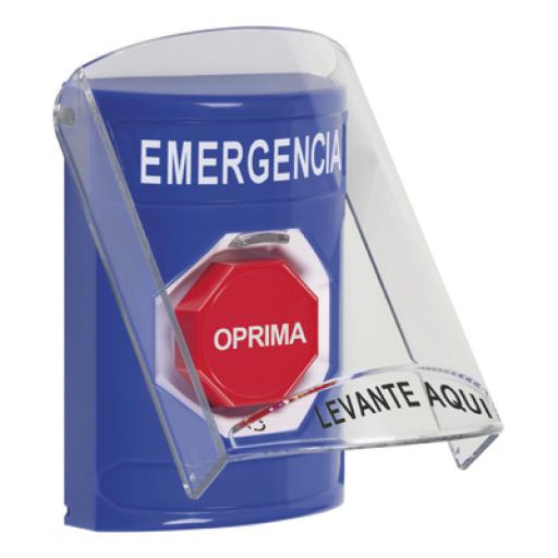 [STI_SS2429EM-ES] STI Botón de Emergencia en Español con Tapa Protectora de Policarbonato Súper Resistente, Restablecimiento con Llave y Sirena
