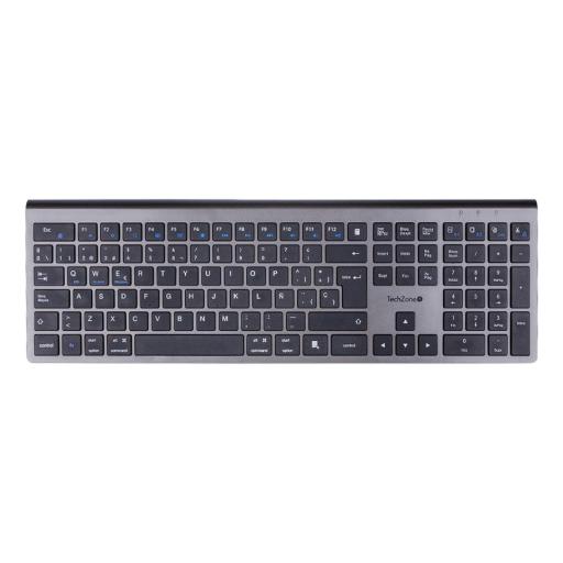 [TECHZONE_TZACTCB01] TechZone Teclado TechZone Hefestos Recargable Multipunto Bluetooth Color Plata conecta dos dispositivos simultáneamente al teclado y cambia de pantalla